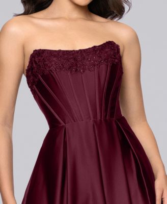 Juniors' Embellished Strapless Corseted Ballgown
