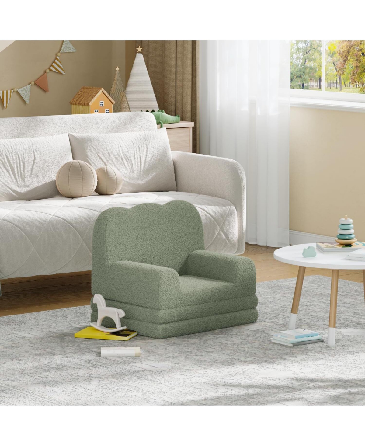 gaomon Kids Couch, 2-in-1 Convertible Teddy Fleece Fabric Toddler Sofa Chair, Soft Fold Out Couch Lounger for