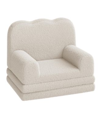 Kids Couch, 2-in-1 Convertible Teddy Fleece Fabric Toddler Sofa Chair, Soft Fold Out Couch Lounger for Kids