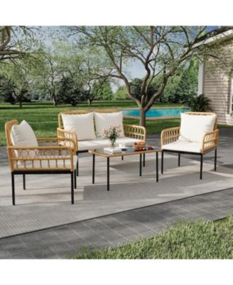 4-Piece Patio Furniture Set, Outdoor Wicker Furniture with Deep Seating, Waterproof Thick Cushions