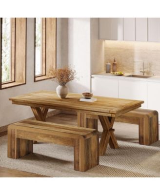 47.24-Inch Long Dining Bench, Large Engineered Wood Kitchen Table Bench with Heavy-Duty Legs, Rustic 2-Person Seating, Brown