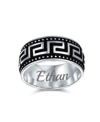 Two-Tone Black & Silver Greek Key Design Promise Band Ring Sterling Silver 9MM
