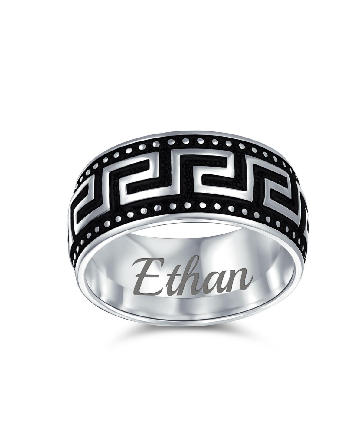 Bling Jewelry Two-Tone Black & Silver Greek Key Design Promise Band Ring Sterling Silver 9MM
