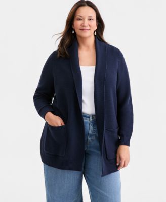 Plus Size Open-Front Garter-Stitch Cardigan