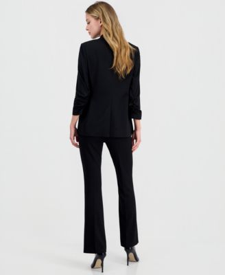 Women's One-Button Scrunched-Sleeve Jacket & High-Rise Flared-Leg Pants, Macy's Exclusive