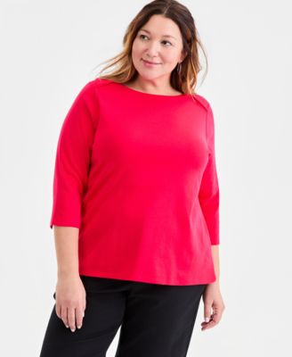 Plus Size Pima Cotton 3/4-Sleeve Top