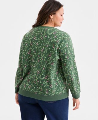Plus Size Printed Crewneck Fleece Sweatshirt