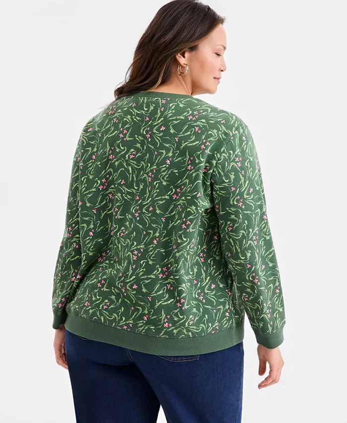 Plus Size Printed Crewneck Fleece Sweatshirt - thumbnail 6