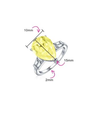 7CT Yellow Pear-Shaped CZ Cubic Zirconia Statement Ring Baguette Side Stones Sterling Silver