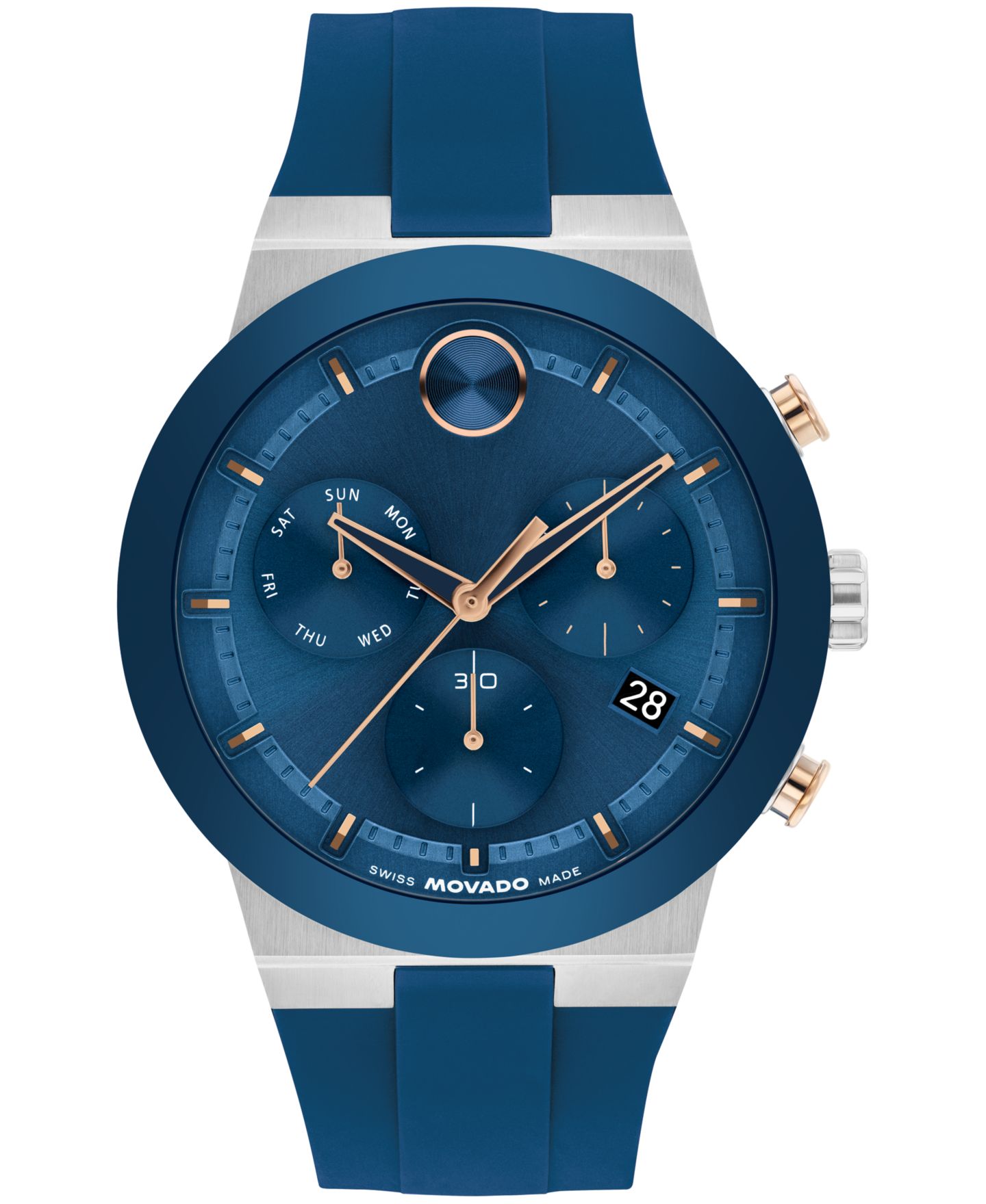 Мужские часы Movado Bold Fusion Swiss Chronograph Blue Silicone Watch, 44.50mm — фото 1