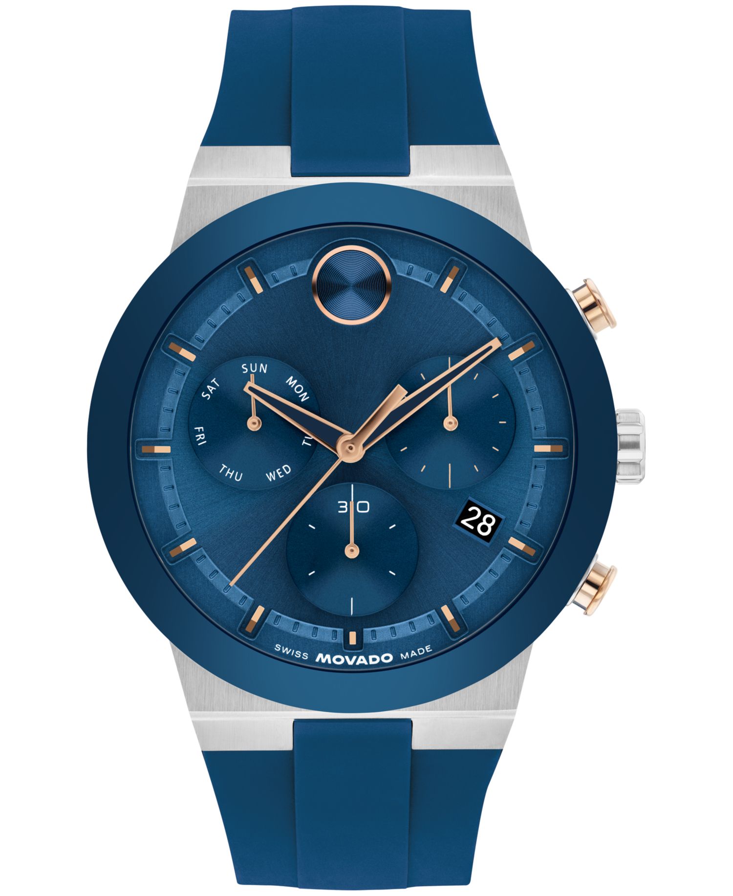 Men's Bold Fusion Swiss Chronograph Blue Silicone Watch, 44.50mm