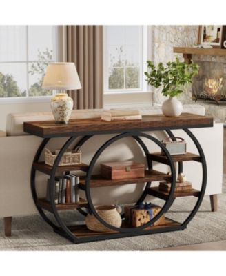 47" Console Table, 5-Tier Industrial Entryway Table with Metal Frame, Rustic Brown