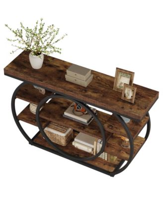 47" Console Table, 5-Tier Industrial Entryway Table with Metal Frame, Rustic Brown