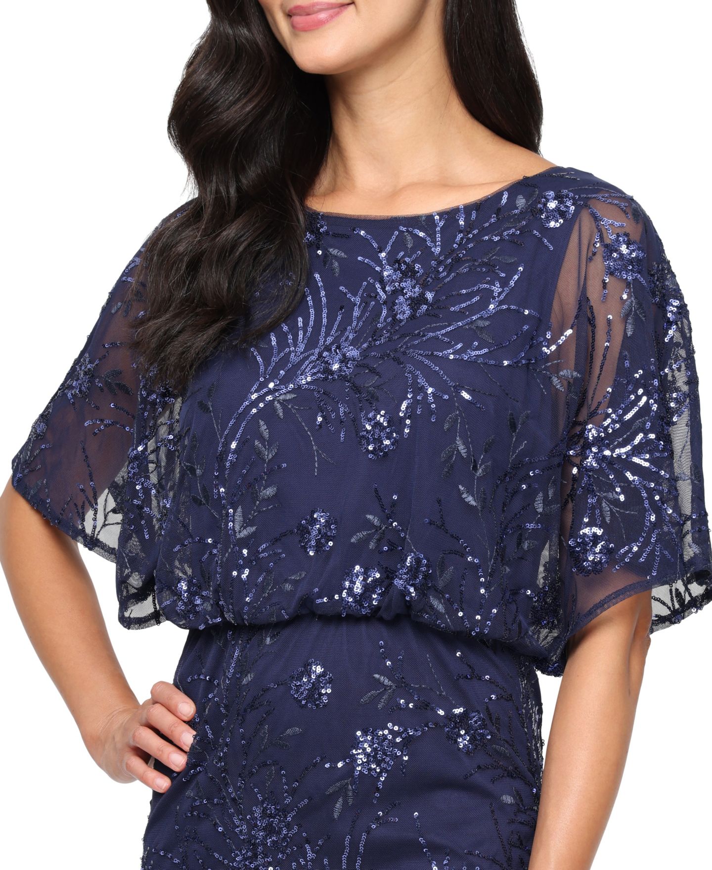 Женское платье SL Fashions Sequined Blouson Midi, цвет: Тёмно-синий — фото 2