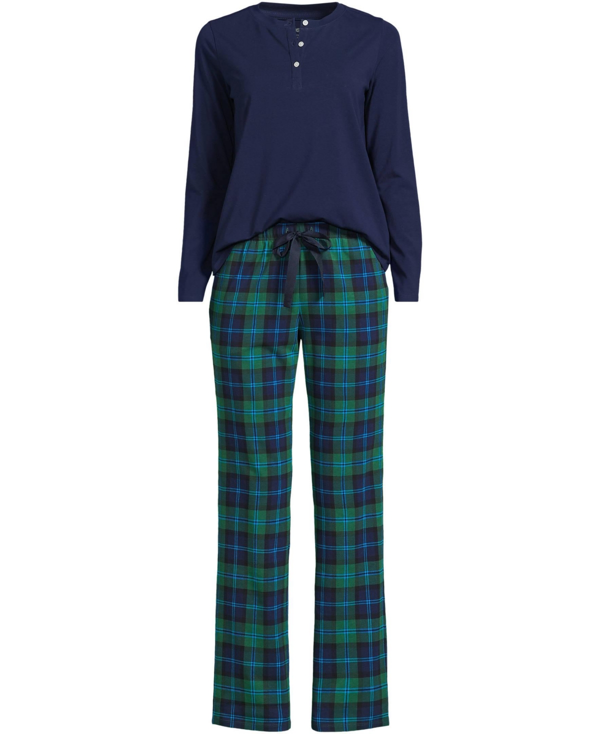 Lands' End Women's Tall Knit 2 Piece Pajama Set - Long Sleeve Top and Pants