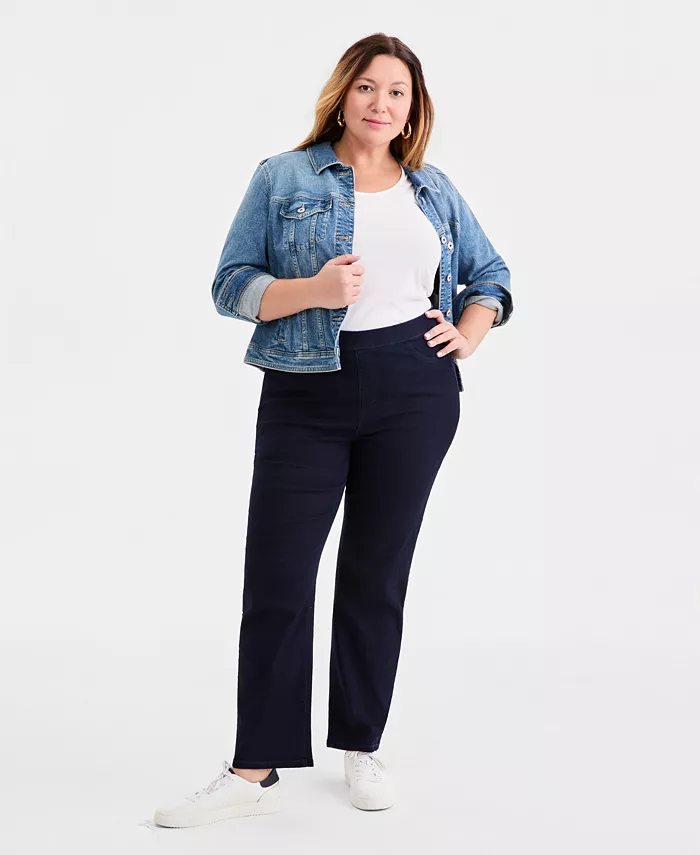 Plus Size Straight-Leg Pull-On Jeans - thumbnail 9