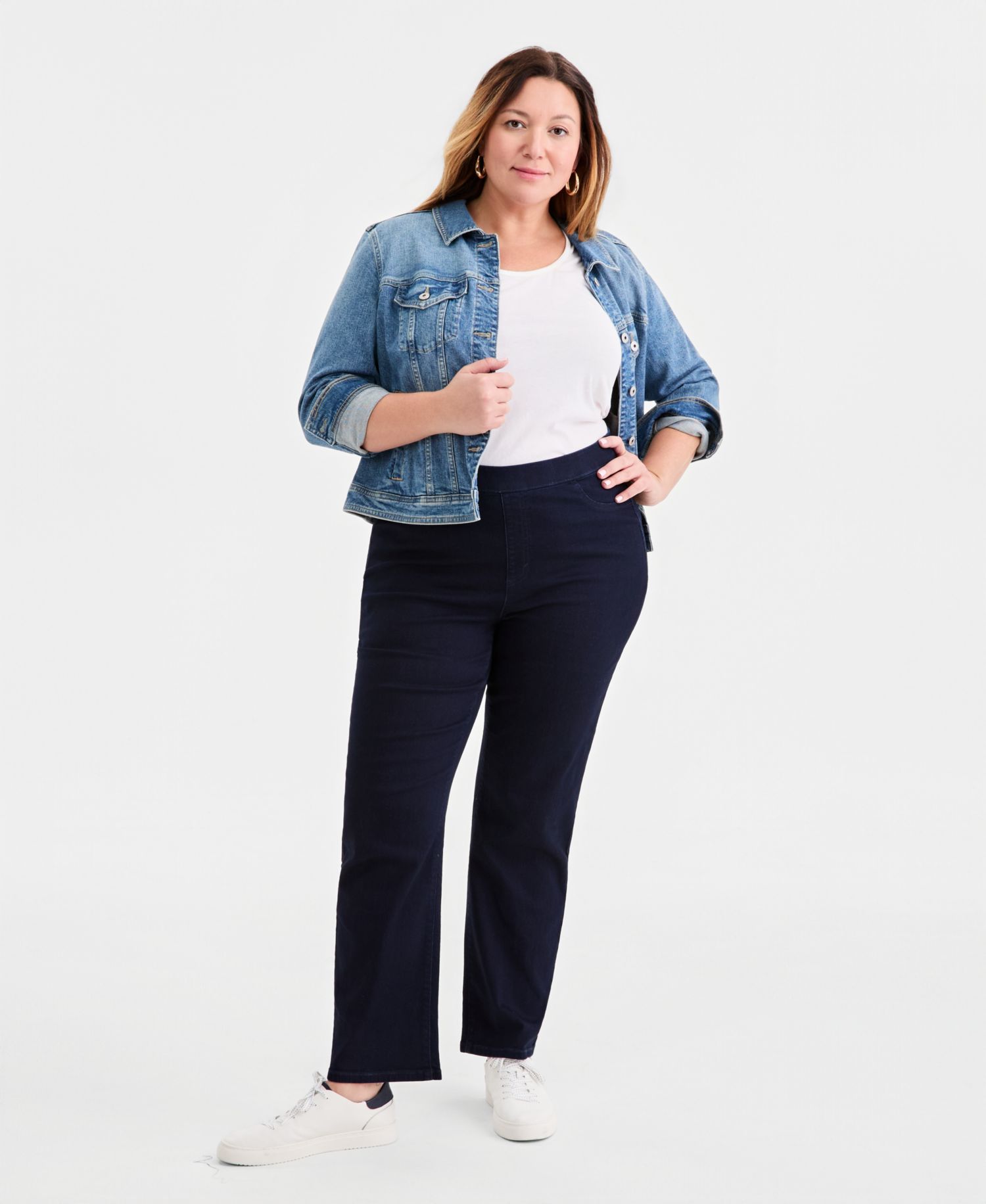 Plus Size Straight-Leg Pull-On Jeans