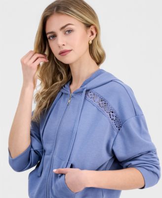 Juniors' Crochet Long-Sleeve Hoodie