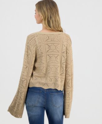 Juniors' Tie-Front Crochet-Look Cardigan Sweater
