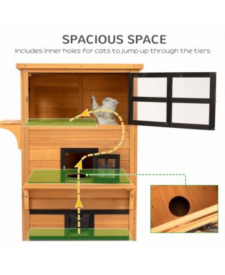 3-Story Cat House with Raised Floor, Escape Doors,