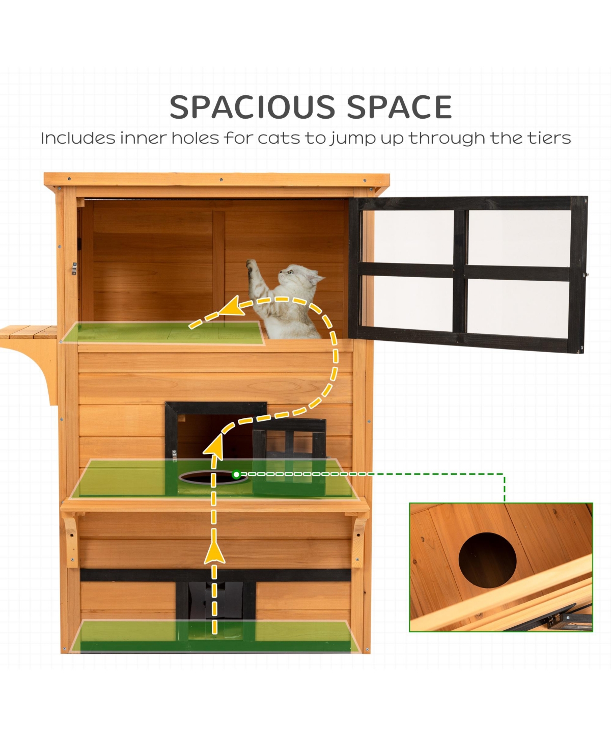 Cat House Outdoor 3-Tier Kitty Shelter, Weather Resistant Escape Door