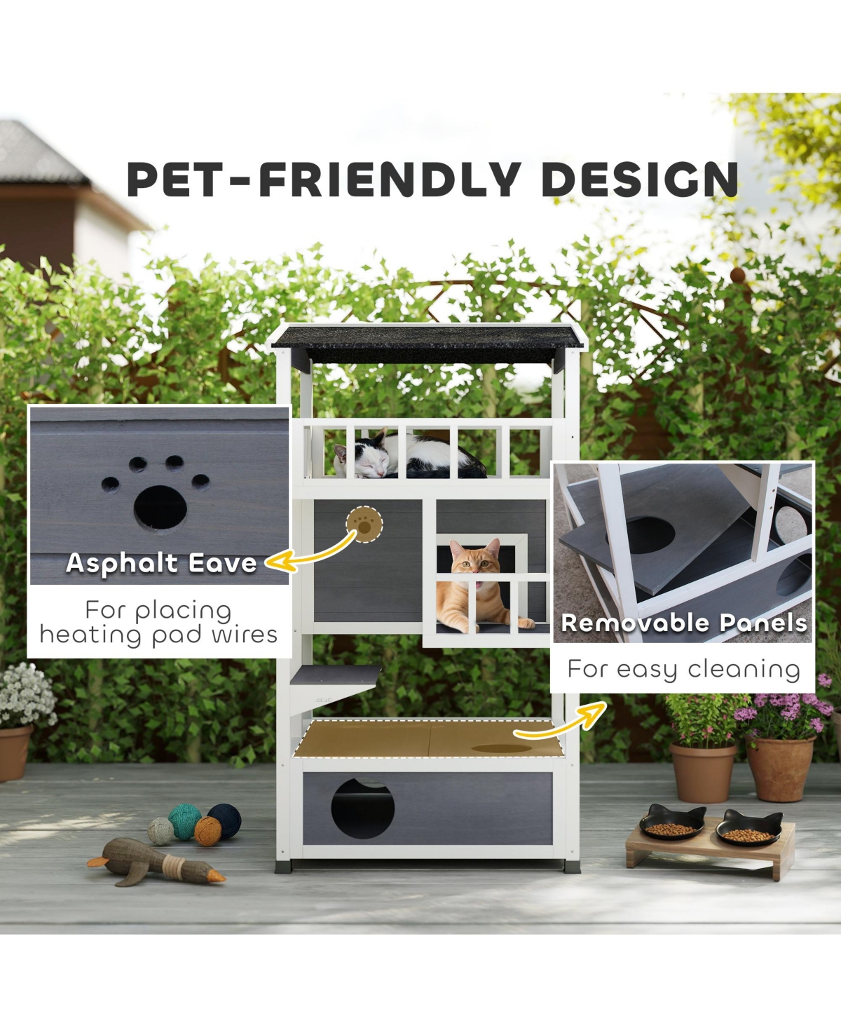 Cat House, Kitten Condo Shelter w/ Raised Base Asphalt Roof