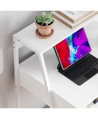 Computer Writing Desk for Small Space w/ Drawer, Storage Shelves,