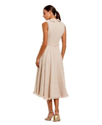 Women's Boucle Sleeveless Collared Button Up Midi Dress