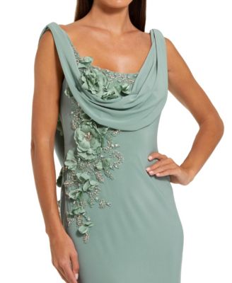Women's Sleeveless Jersey Cowl Neck Gown With Beading