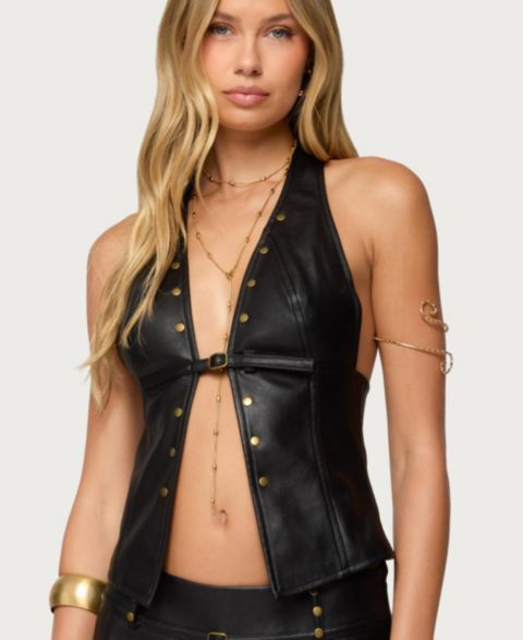 Edikted Women's Reese Split Front Faux Leather Matching sets, цвет: Чёрный
