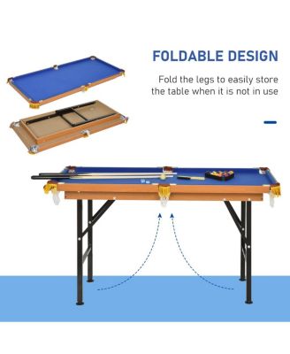 55" Foldable Portable Billiards Pool Table for Kids and Adults, Blue MDF Game Table with Cues, Balls, Rack and Chalk for Family Game Room