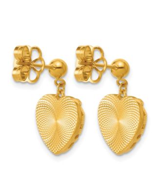 Heart Dangle Drop Earrings 24k Yellow Gold