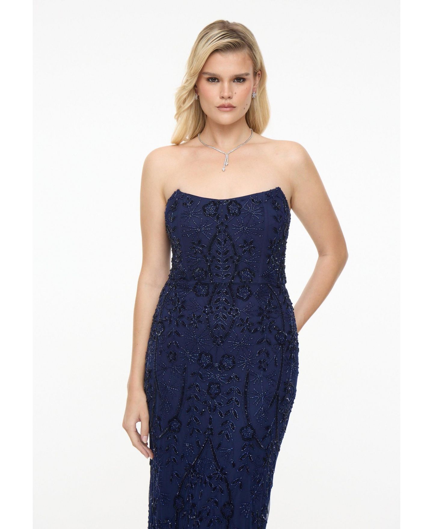 Женское платье BEAUUT Embellished Sequin Beaded Maxi Strapless, цвет: Ночной синий — фото 2