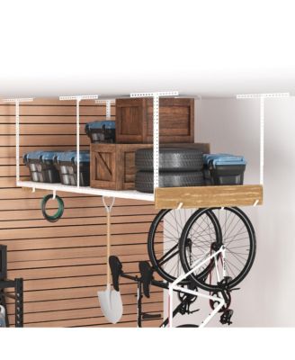 OHK38-E 36″ W × 96″ D Adjustable-Height Overhead Garage Storage Rack with 8 Hooks (White)