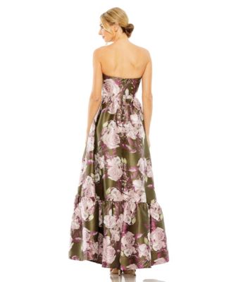 Women's Strapless Bottom Ruffle Floral Gown