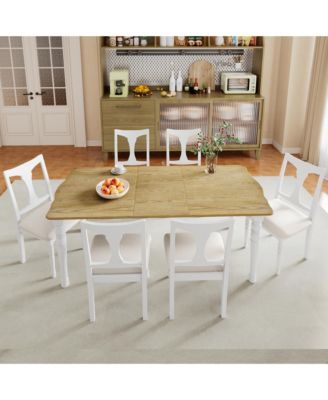7-Piece Extendable Dining Set with 60-78 Inch Wood Table 6 Upholstered Chairs and Removable Leaf