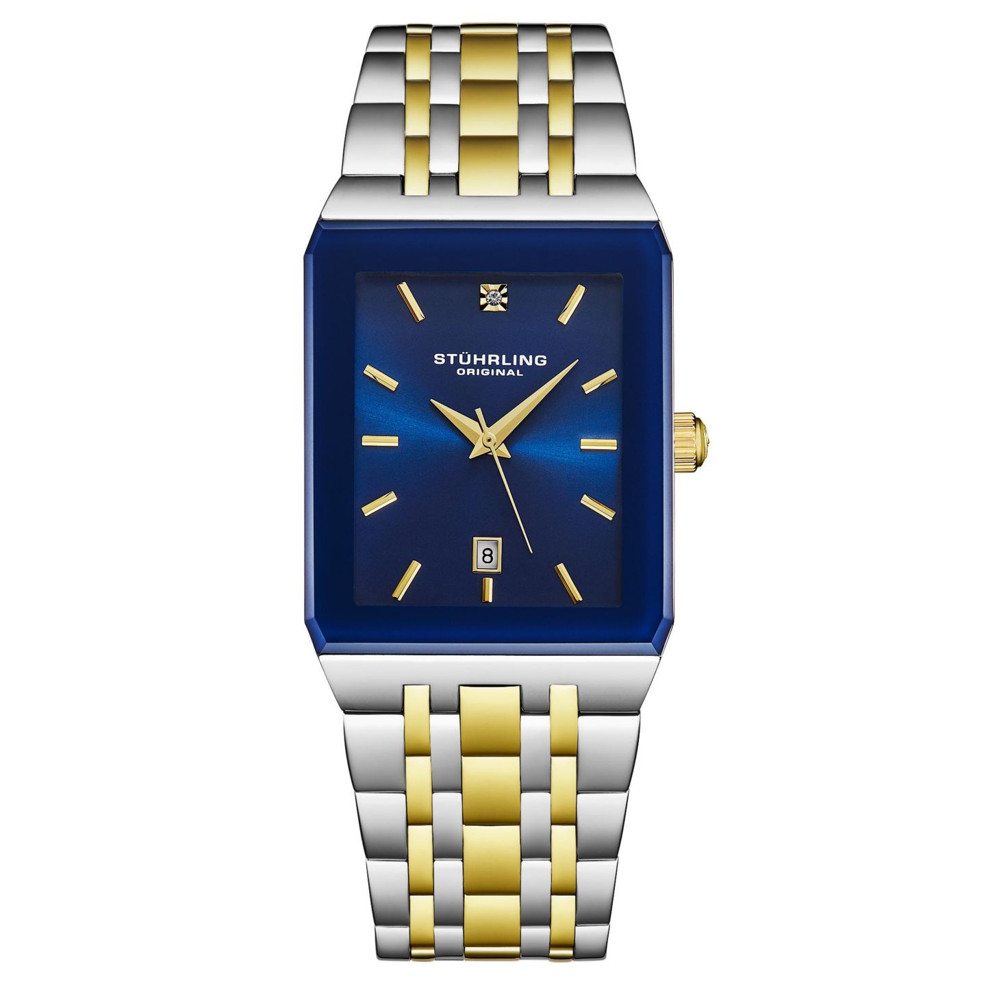 Женские часы Stuhrling Empire Edge Two-Tone 4084 Rectangular Watch - Blue Dial Quartz Date Stainless Bracelet, цвет: Синий — фото 1