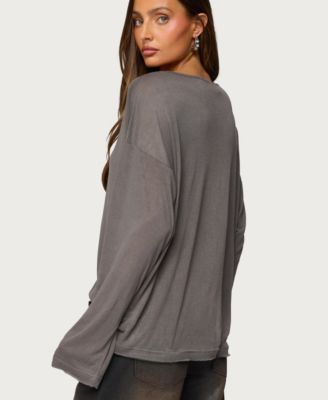 Women's Oversized Semi Sheer Long Sleeve T Shirt
