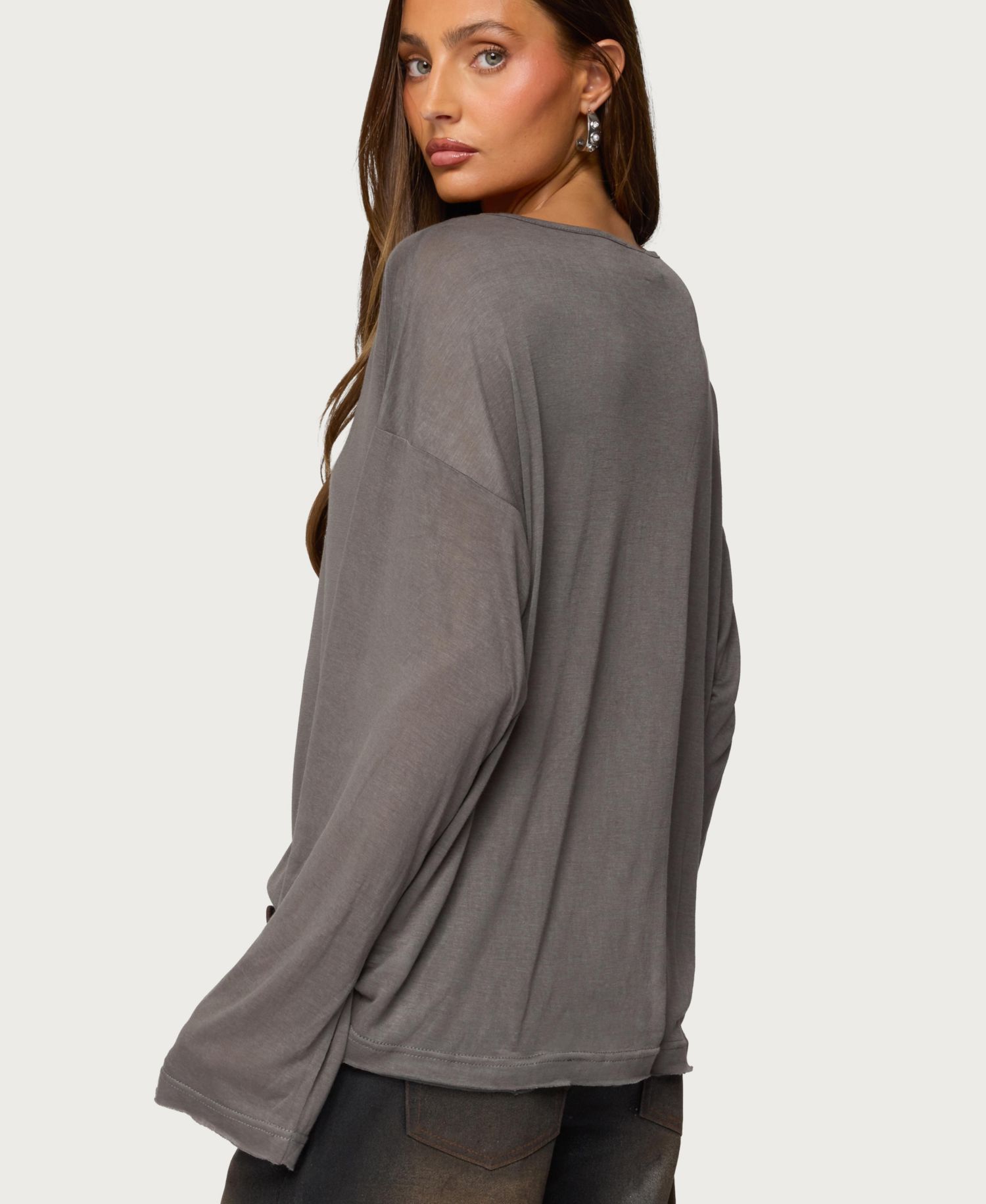Women's Oversized Semi Sheer Long Sleeve T Shirt