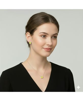 Sterling Silver, Birthstone Rectangle CZ Necklace