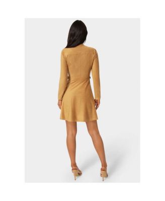 Women's Fit and Flare Long Sleeve Suede Mini Dress