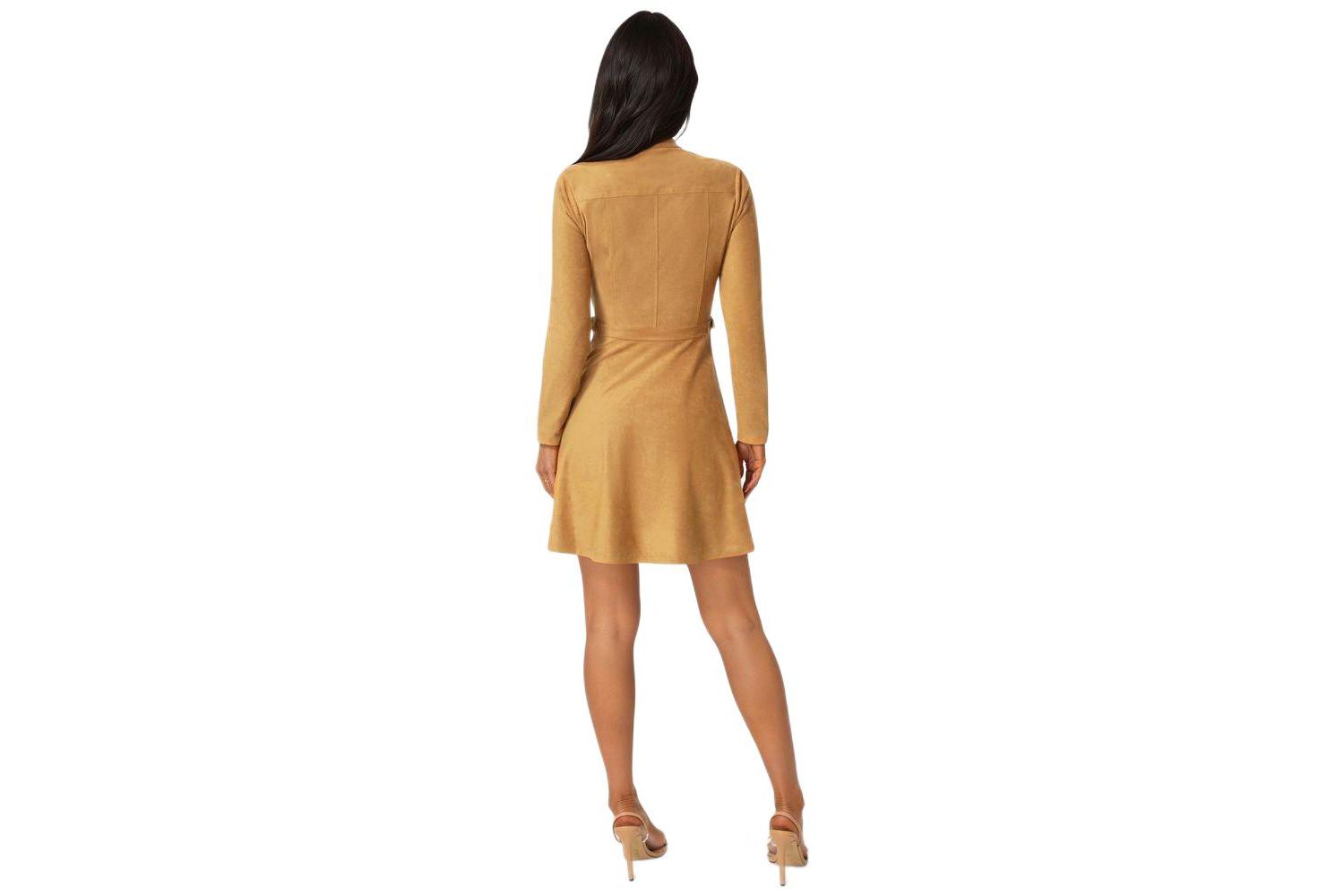 Women's Fit and Flare Long Sleeve Suede Mini Dress