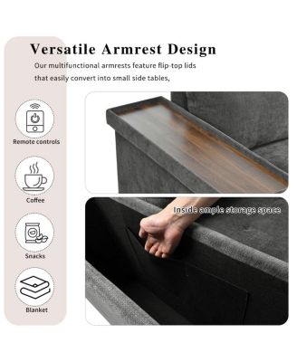 91.5" L-Shaped Sleeper Sofa with Pull-Out Bed, Chaise Storage, Tray Armrest & Side Pockets for Apartment or Living Room