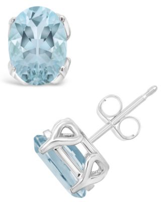 Black Onyx Stud Earrings in 14k White Gold (Also in Aquamarine)