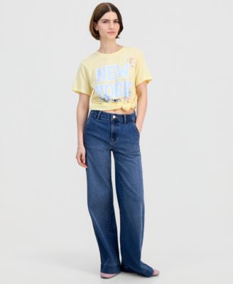 Juniors' High-Rise Wide-Leg Trouser Jeans
