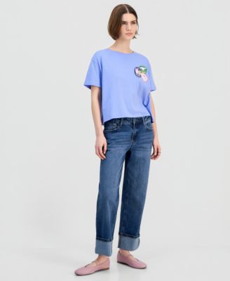Juniors' Cuffed Straight-Leg Jeans