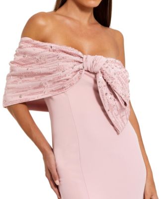 Women's Beaded Off-the-Shoulder Satin Trumpet Gown