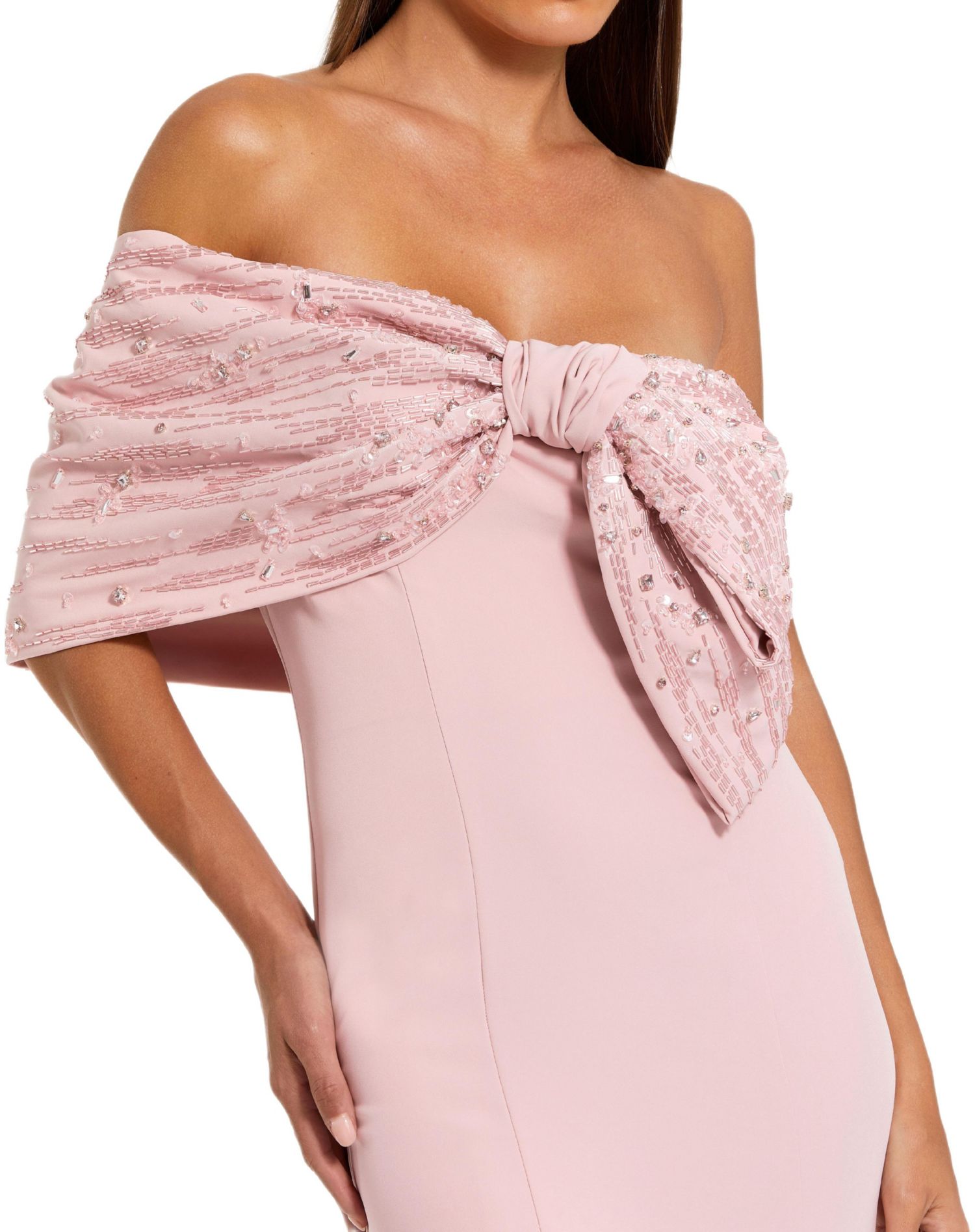 Women's Beaded Off-the-Shoulder Satin Trumpet Gown