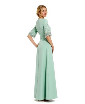 Women's Beaded 3/4 Sleeves Crepe A Line Gown
