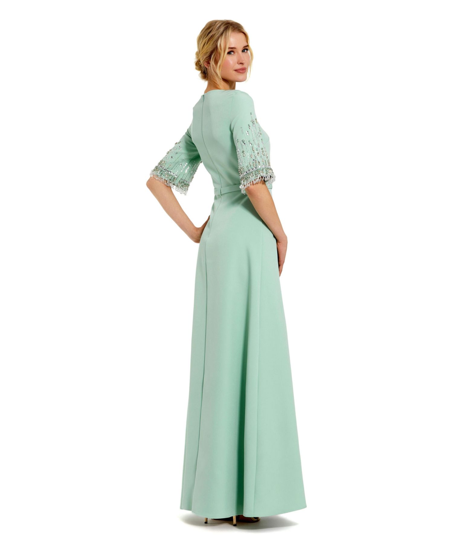 Women's Beaded 3/4 Sleeves Crepe A Line Gown